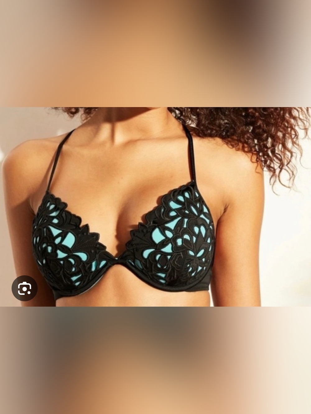 Women's Bikini Top Shore Light Lift Laser Cut Shade & Shore Black/Aqua 34D